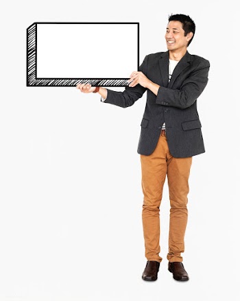 Happy man holding an empty board | Free stock psd mockup - 491019