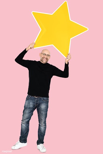 Happy man with a big star icon | Free stock psd mockup - 493009