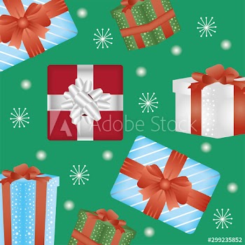 happy merry christmas card with gifts pattern