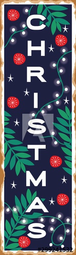 happy merry christmas card with leafs decoration