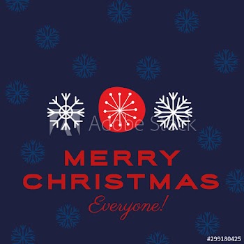 happy merry christmas card with lettering and snowflakes
