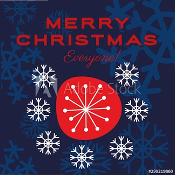 happy merry christmas card with lettering and snowflakes