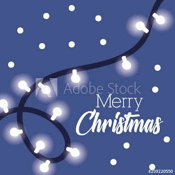 happy merry christmas card with lights bulbs