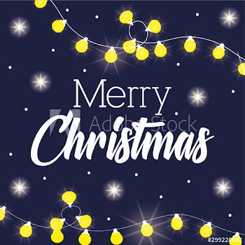 happy merry christmas card with lights bulbs