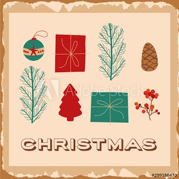 happy merry christmas card with set icons
