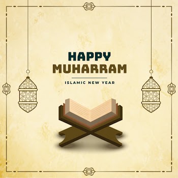 Happy muharram background with holy book of quraan Free Vector