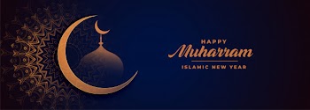 Happy muharram celebration festival banner Free Vector