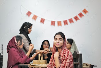 Happy Muslim family celebrating Eid Mubarak