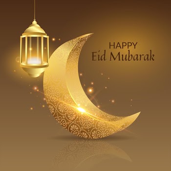 Happy&nbsp;eid mubarak golden moon and fanoos Free Vector