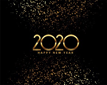 Happy new year 2020 celebration  with golden confetti Free Vector