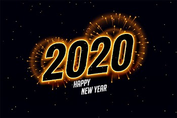 Happy new year 2020 fireworks beautiful Free Vector