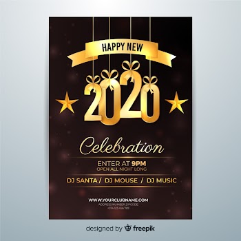 Happy new year 2020 flyer celebration night Free Vector