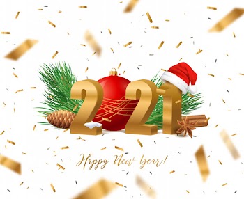 Happy new year 2021 with christmas decoration Free Vector