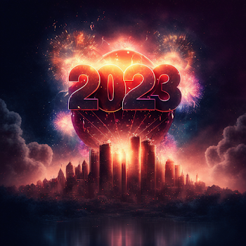 happy new year 2023 with fireworks - generated by A.I