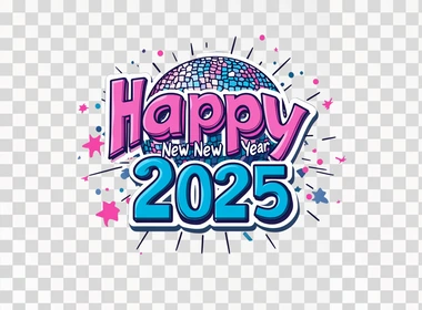 "Happy New Year 2025", text in a retro groovy style font wit