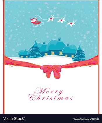Happy New year card with Santa and winter landscap vector image