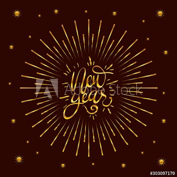 happy new year golden lettering burst frame