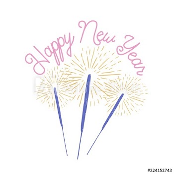 Happy New Year lettering handwritten with elegant calligraphic script