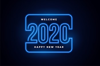 Happy new year neon lights glowing background Free Vector