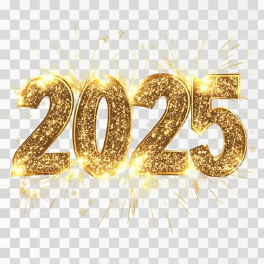 Happy New Year! Sparkling text "2025" is isolated on a white