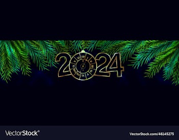 happy new year stylized numeral 2024 with clock