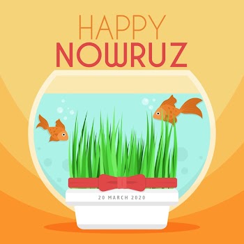 Happy nowruz with fish bowl Free Vector
