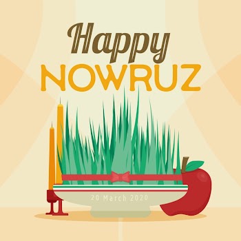 Happy nowruz with grass Free Vector