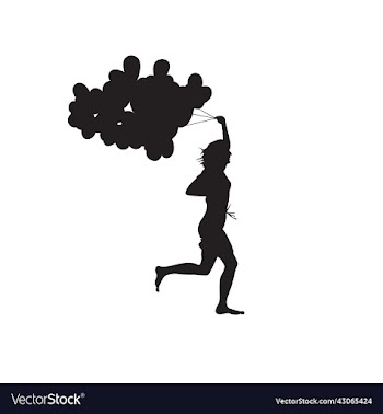 happy person running with balloons silhouette