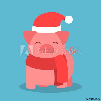 Happy pig in christmas hat celebrate holiday