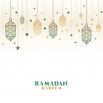 Happy ramadan kareem decorative islamic lamps background Free Vector