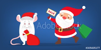 Happy Santa Claus holding a big bag full of presents