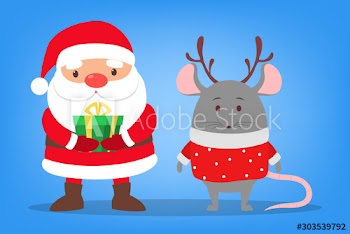 Happy Santa Claus holding a christmas gift box