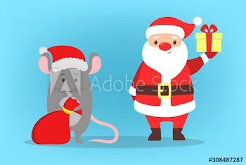 Happy Santa Claus holding a Christmas present