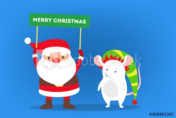 Happy Santa Claus holding a Merry Christmas sign