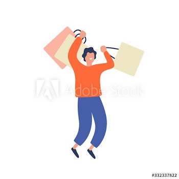 Happy shopaholic man having fun holding package isolated on white