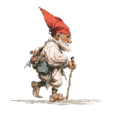 Happy Slender Gnome Walking with Cane Happy Slender Gnome Walking with Cane