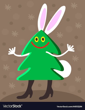 happy smiling christmas tree with ears and tail