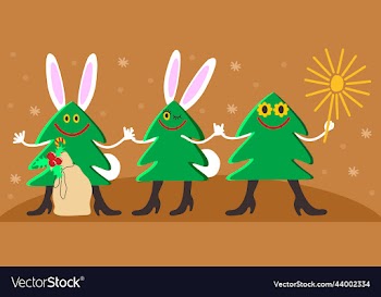 happy smiling christmas trees with ears and tails