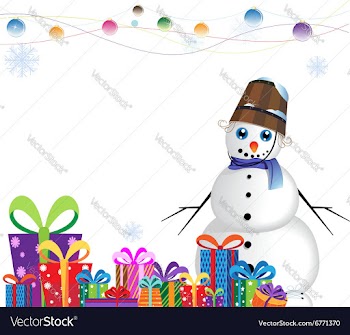 Happy snowman in a blue scarf vector image