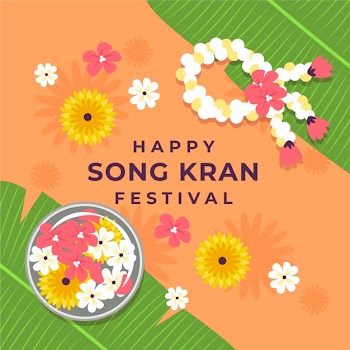 Happy songkran with flowers Free Vector
