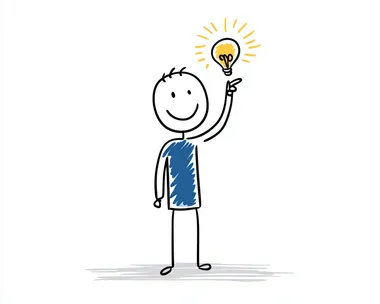 Happy Stick Figure with Light Bulb Idea Happy Stick Figure with Light Bulb Idea