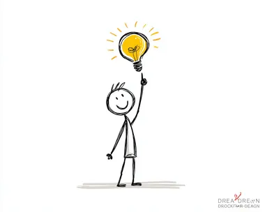 Happy Stick Figure with Light Bulb Idea Happy Stick Figure with Light Bulb Idea