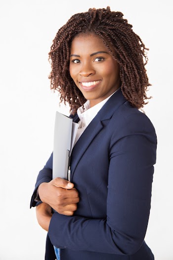 Happy successful professional holding folder with documents Free Photo