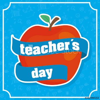 happy teachers day celebration with apple fruit