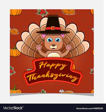 happy thanksgiving card with cute bear character