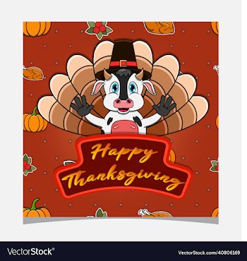 happy thanksgiving card with cute cow character