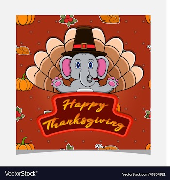 happy thanksgiving card with cute elephant