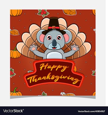 happy thanksgiving card with cute koala character