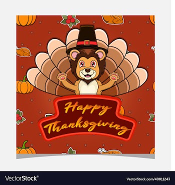happy thanksgiving card with cute lion character
