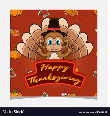 happy thanksgiving card with cute monkey